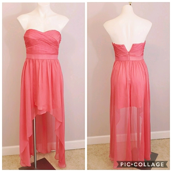 Aidan Mattox Dresses & Skirts - *Last Chance* Aidan Mattox Strapless Hi Lo Bridesmaid Dress Gown Coral Chiffon
